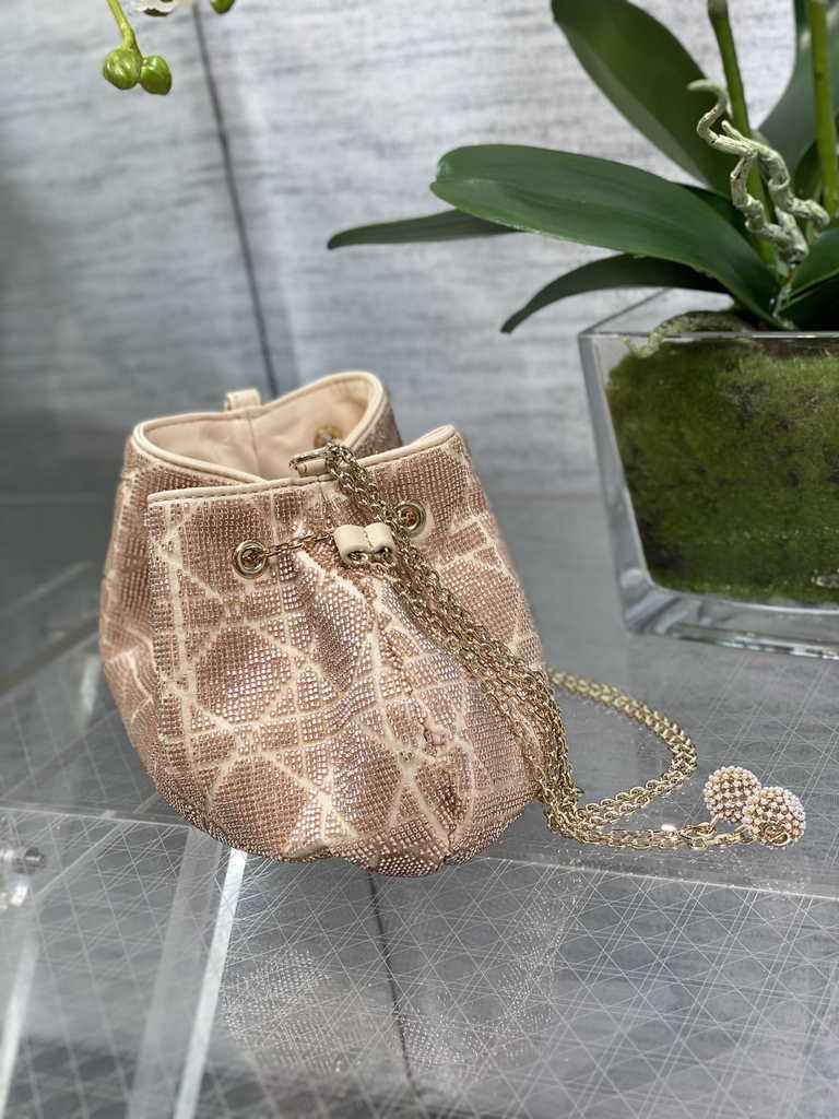 Dior M2340 Dream Bucket Bag Dusty Ivory Cannage Cotton with Bead Embroidery - Default Title - View 3