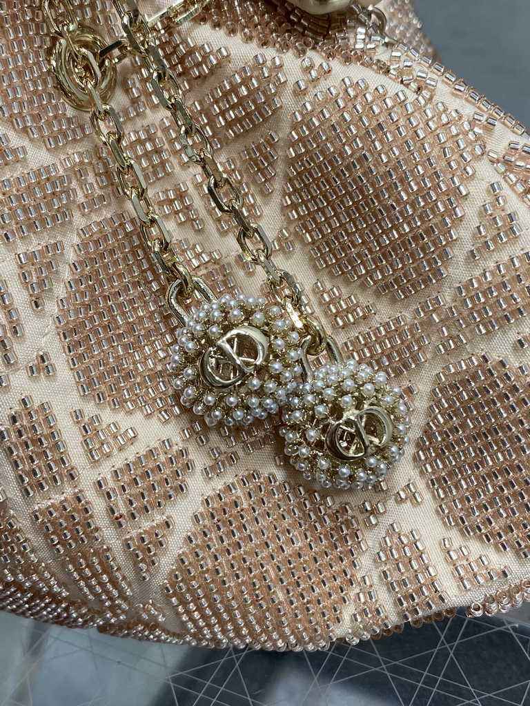 Dior M2340 Dream Bucket Bag Dusty Ivory Cannage Cotton with Bead Embroidery - Default Title - View 5