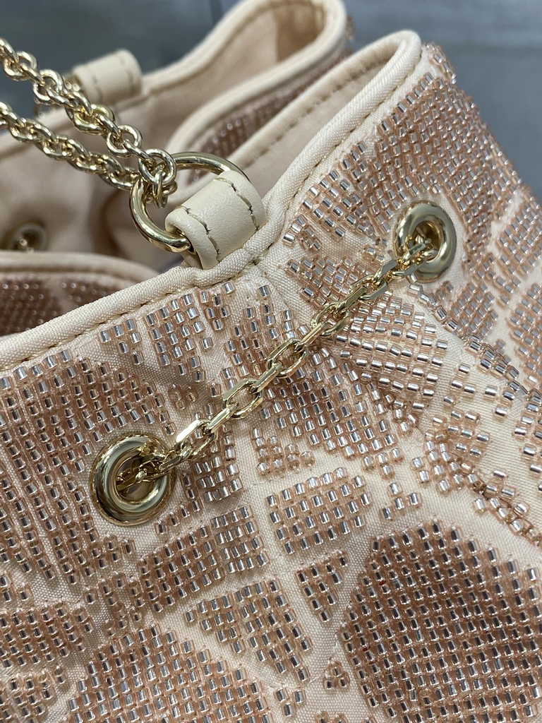 Dior M2340 Dream Bucket Bag Dusty Ivory Cannage Cotton with Bead Embroidery - Default Title - View 6