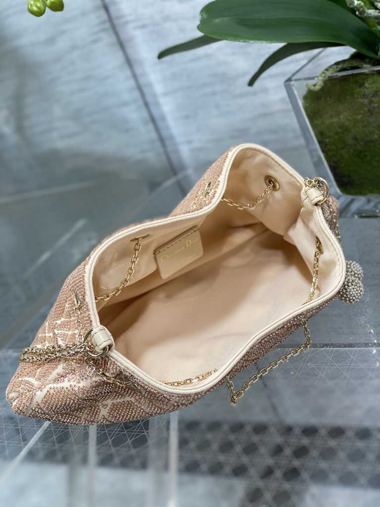 Dior M2340 Dream Bucket Bag Dusty Ivory Cannage Cotton with Bead Embroidery - Default Title - View 8