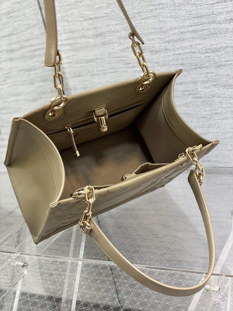 Dior M8721 Medium Essential Tote Bag Hazelnut Archicannage Calfskin