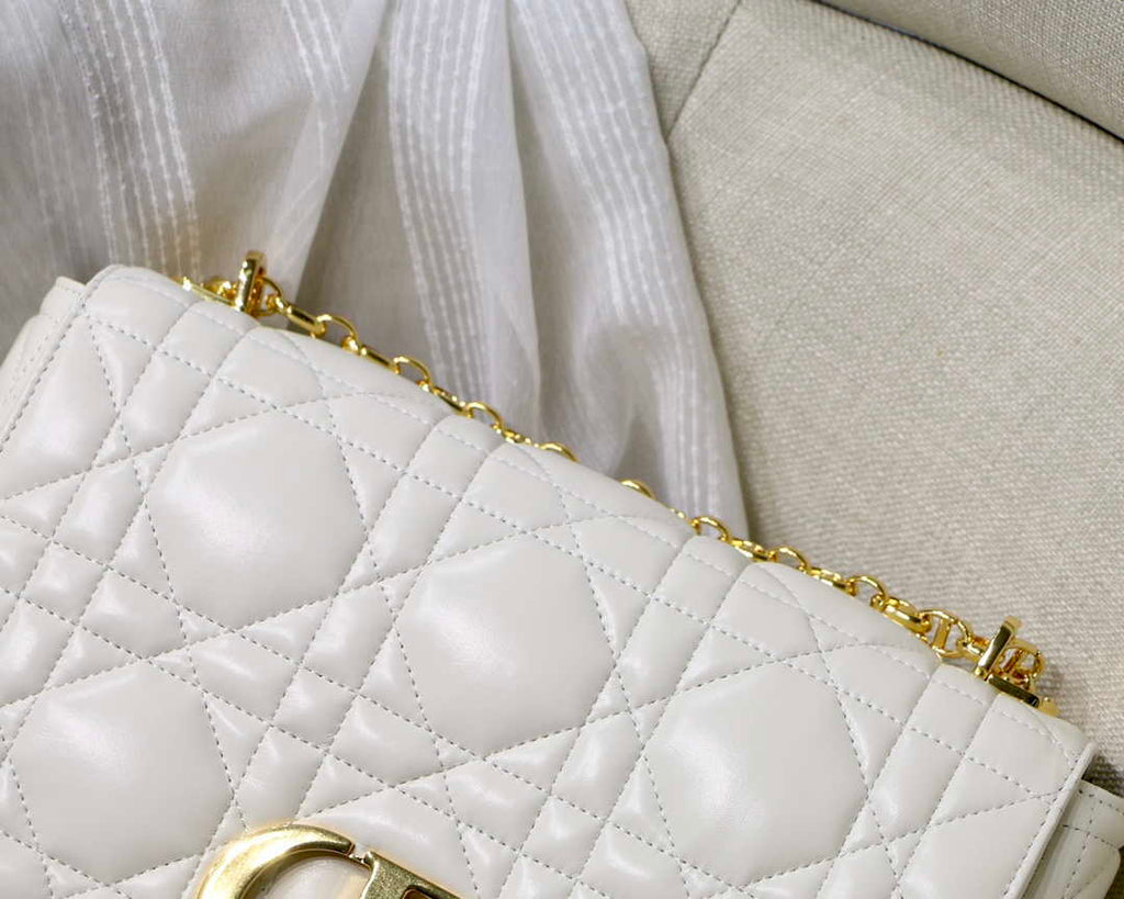 Dior Large Quilted Macrocannage M9243 Calfskin White with Gold Logo - Default Title - View 3