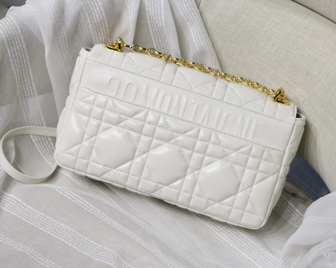 Dior Large Quilted Macrocannage M9243 Calfskin White with Gold Logo - Default Title - View 5