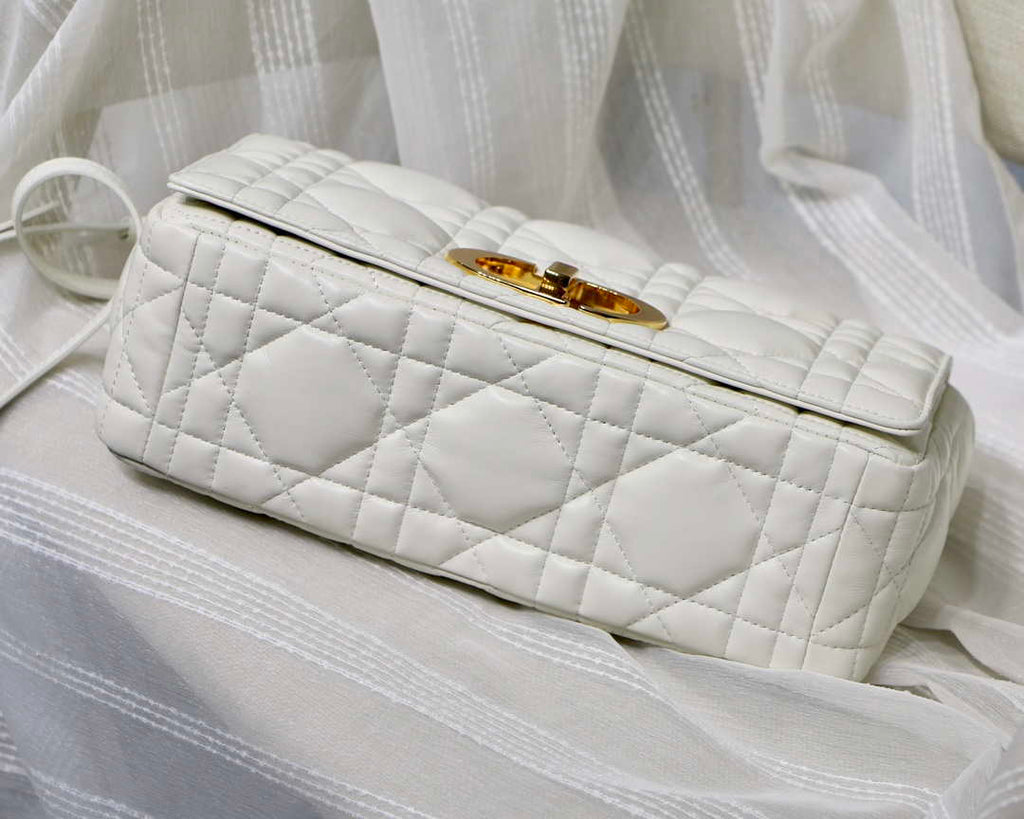 Dior Large Quilted Macrocannage M9243 Calfskin White with Gold Logo - Default Title - View 7