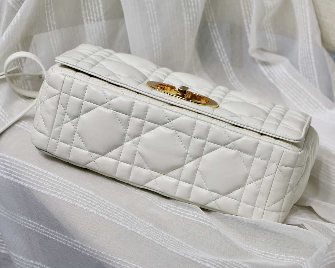 Dior Large Quilted Macrocannage M9243 Calfskin White with Gold Logo - Default Title - View 7