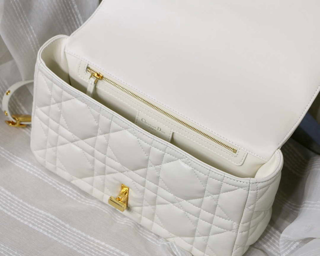 Dior Large Quilted Macrocannage M9243 Calfskin White with Gold Logo - Default Title - View 8