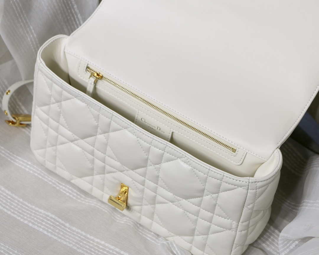 Dior Large Quilted Macrocannage M9243 Calfskin White with Gold Logo - Default Title - View 8