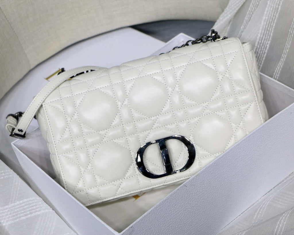 Dior Large Quilted Macrocannage M9243 Calfskin White with Black logo - Default Title - View 2