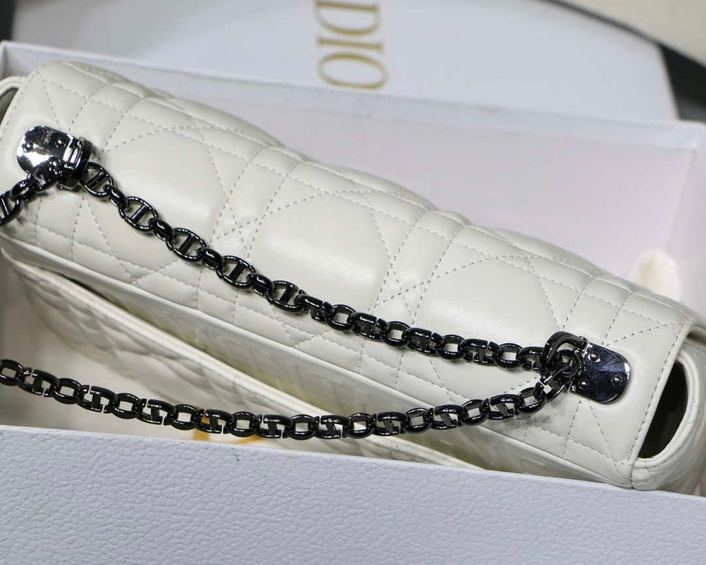 Dior Large Quilted Macrocannage M9243 Calfskin White with Black logo - Default Title - View 5