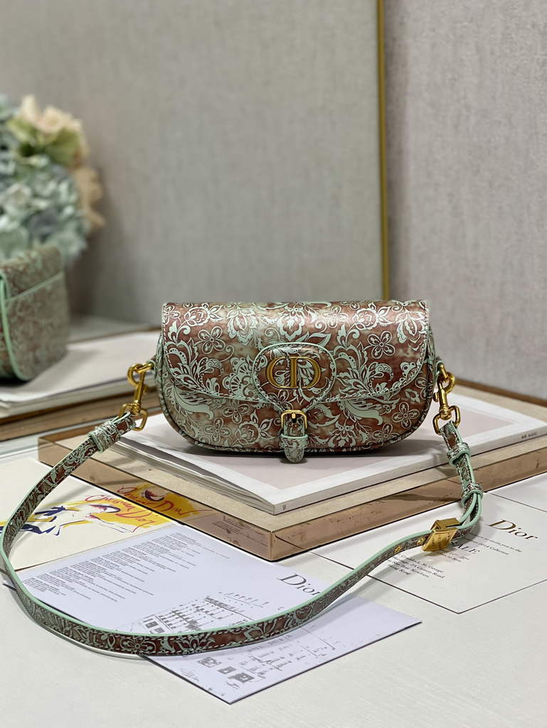Dior M9327 Bobby East-West Bag Metallic Blue Brocart Printed Calfskin - Default Title - View 1