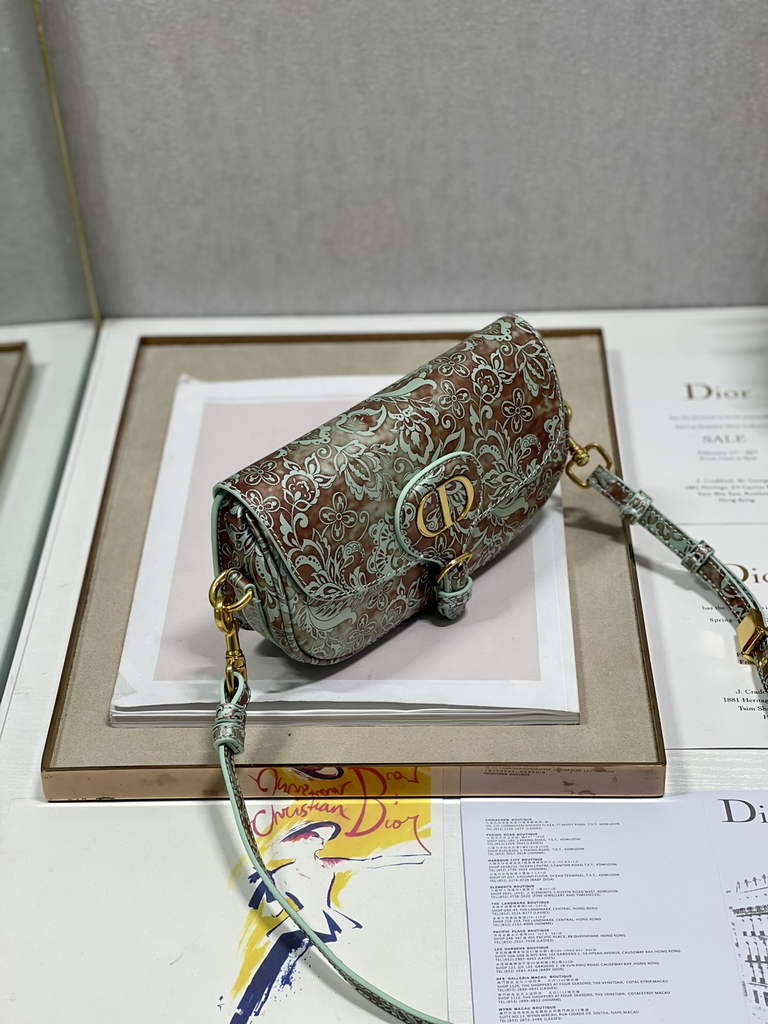 Dior M9327 Bobby East-West Bag Metallic Blue Brocart Printed Calfskin - Default Title - View 3