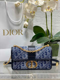 Dior 30 Montaigne East-West Bag with Chain M9334 Blue Denim Dior Oblique Jacquard