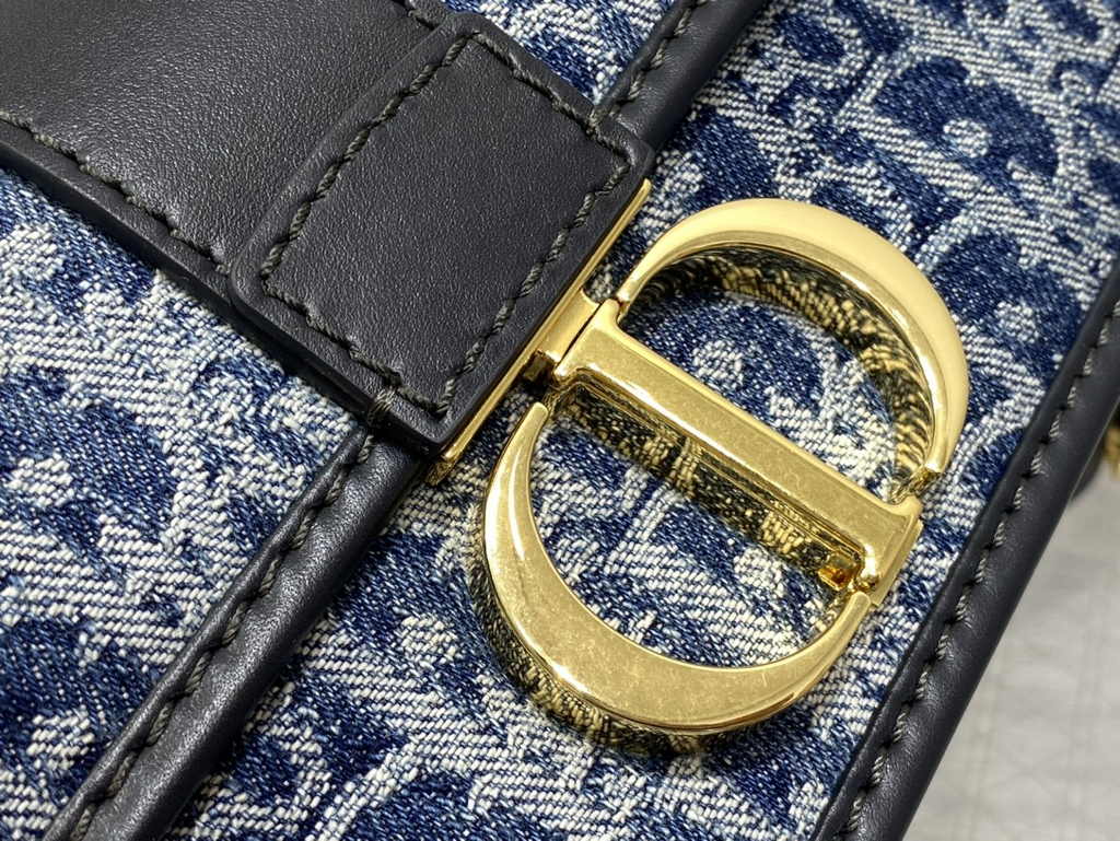 Dior 30 Montaigne East-West Bag with Chain M9334 Blue Denim Dior Oblique Jacquard