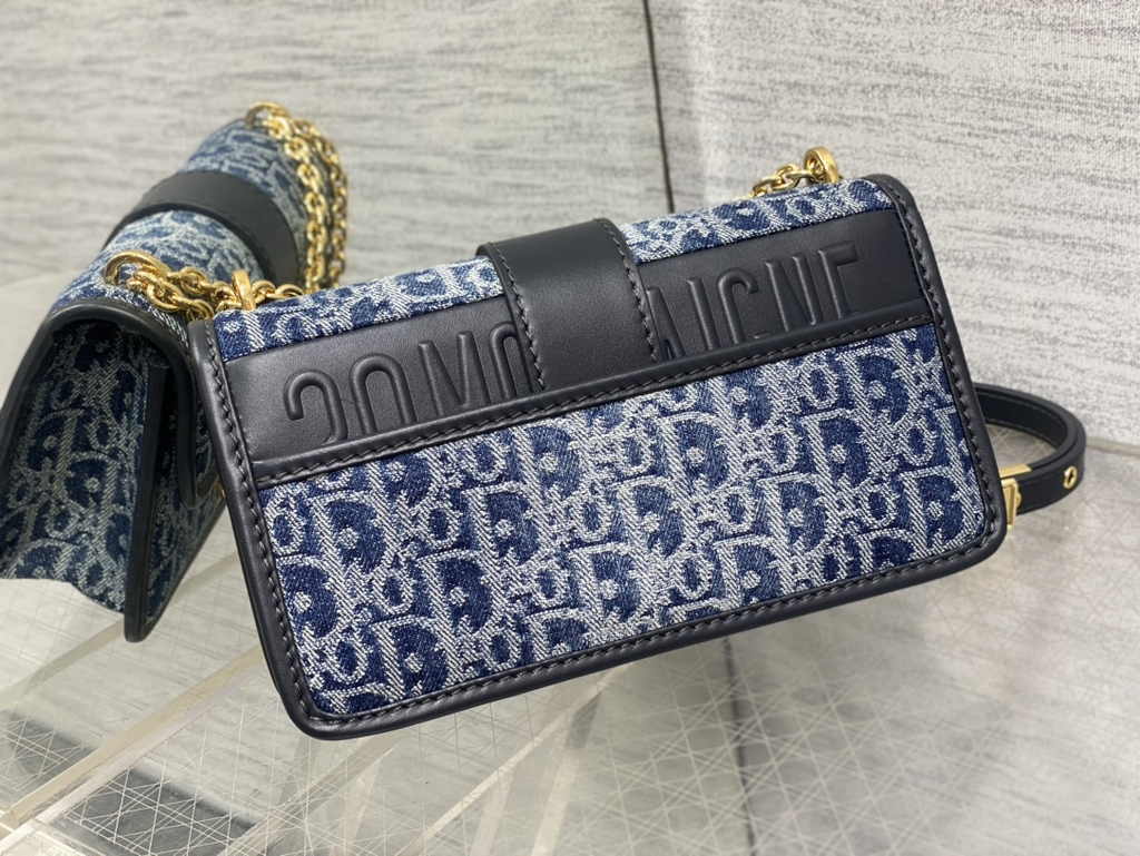 Dior 30 Montaigne East-West Bag with Chain M9334 Blue Denim Dior Oblique Jacquard