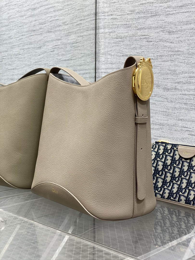 Medium Dior Médaillon Bucket Bag - Gray Grained Calfskin M1532 - Default Title - View 7