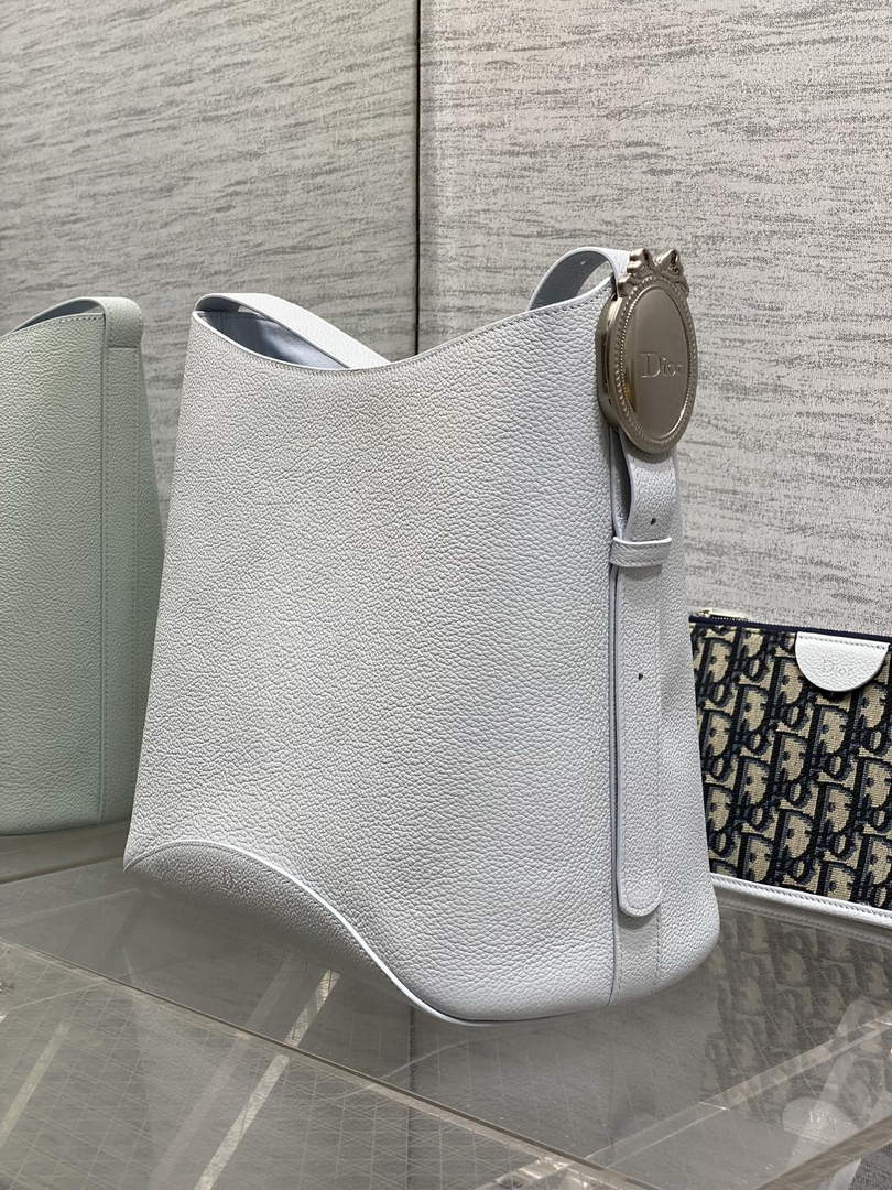 Medium Dior Médaillon Bucket Bag - Blue Grained Calfskin M1532 - Default Title - View 7