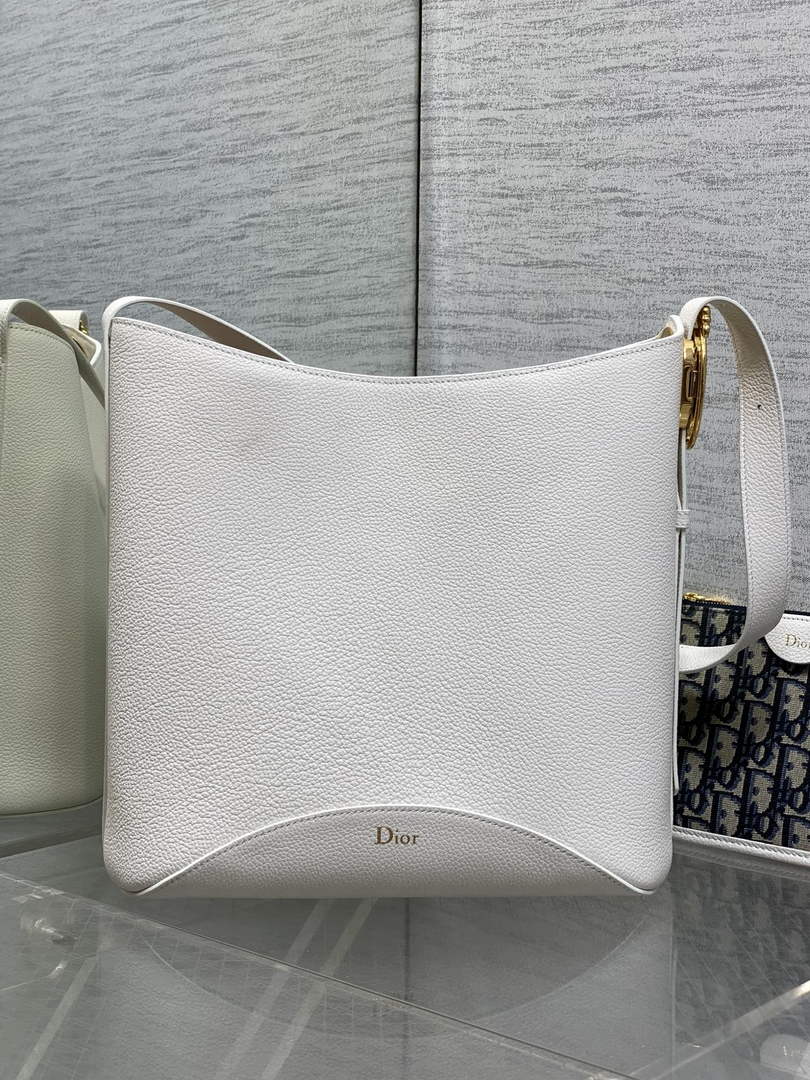 Medium Dior Médaillon Bucket Bag - White Grained Calfskin M1532 - Default Title - View 3