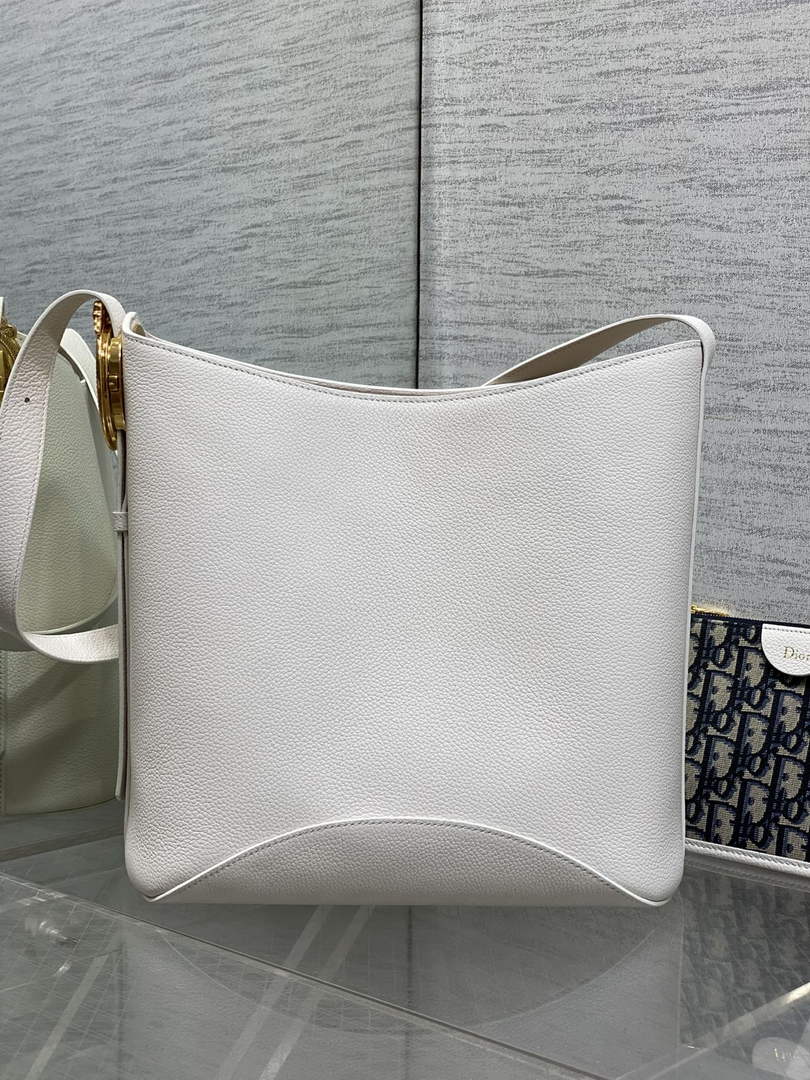 Medium Dior Médaillon Bucket Bag - White Grained Calfskin M1532 - Default Title - View 6