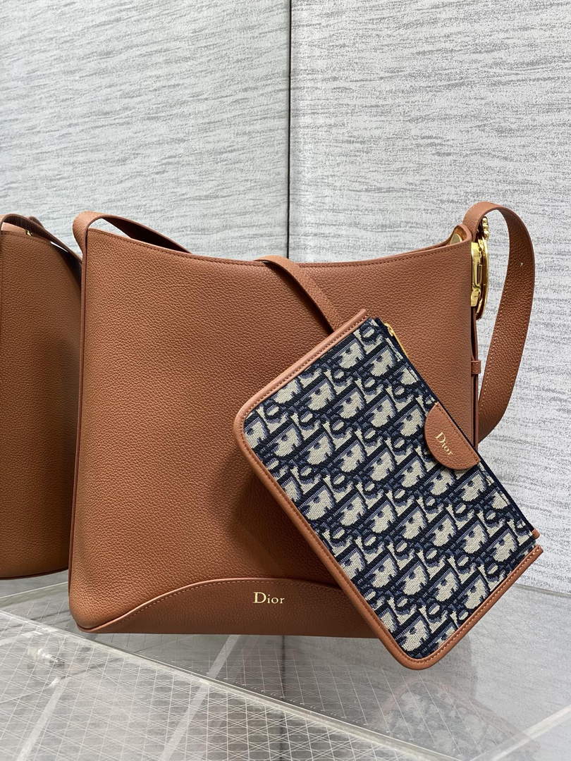 Medium Dior Médaillon Bucket Bag - Brown Grained Calfskin M1532 - Default Title - View 2