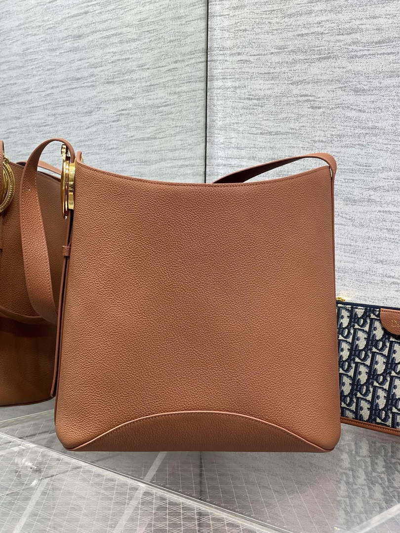 Medium Dior Médaillon Bucket Bag - Brown Grained Calfskin M1532 - Default Title - View 6