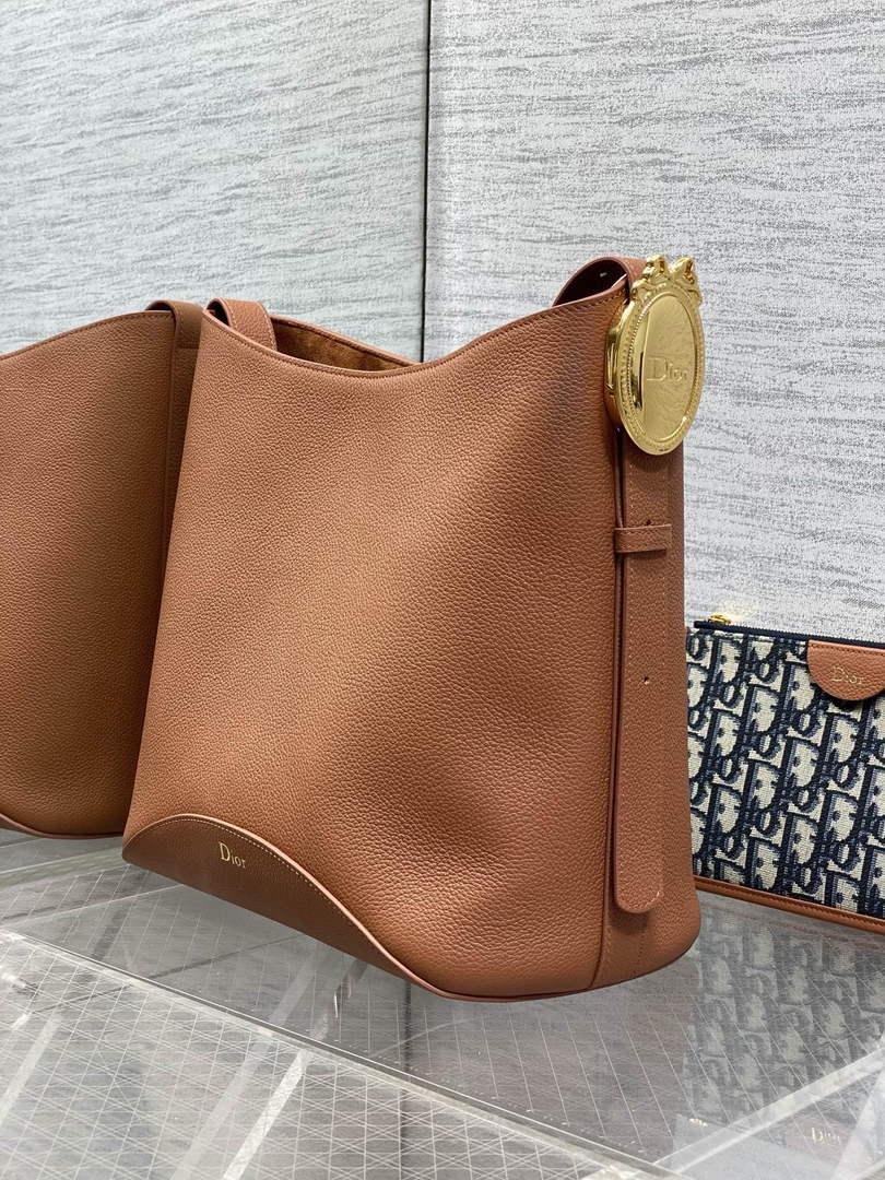 Medium Dior Médaillon Bucket Bag - Brown Grained Calfskin M1532 - Default Title - View 7