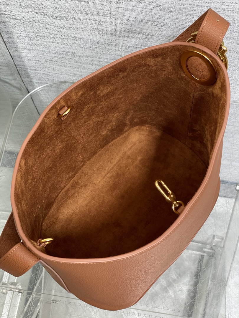 Medium Dior Médaillon Bucket Bag - Brown Grained Calfskin M1532 - Default Title - View 9