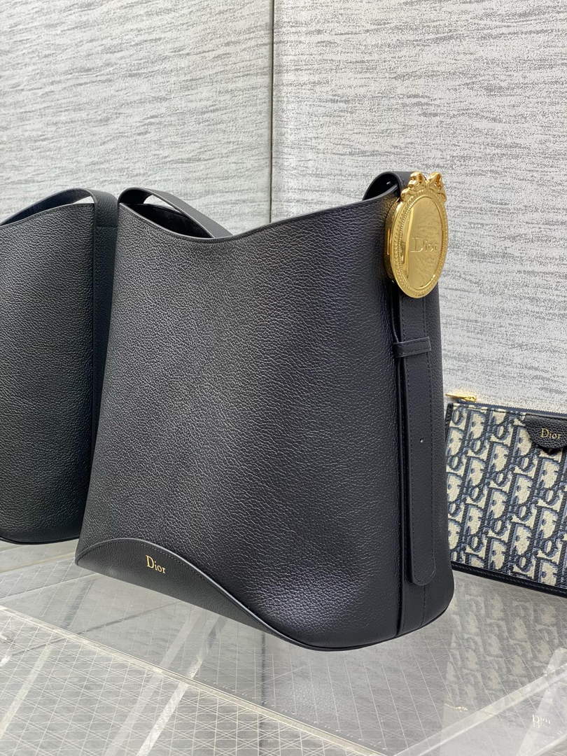 Medium Dior Médaillon Bucket Bag - Black Grained Calfskin M1532 - Default Title - View 6