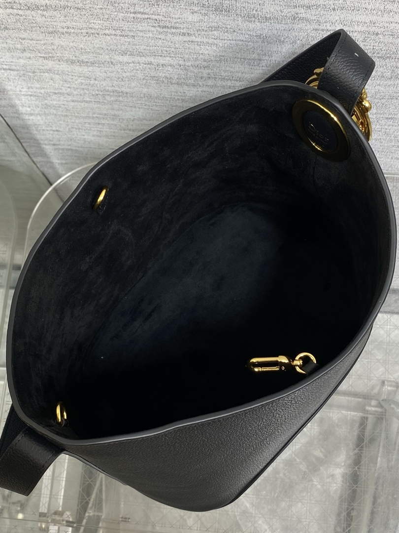 Medium Dior Médaillon Bucket Bag - Black Grained Calfskin M1532 - Default Title - View 9