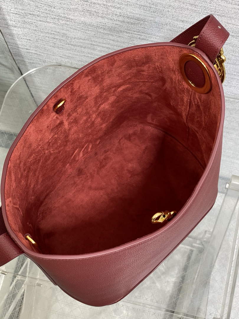 Medium Dior Médaillon Bucket Bag - Red Grained Calfskin M1532 - Default Title - View 9