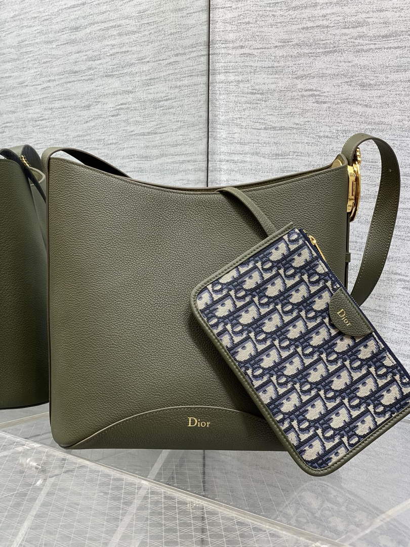 Medium Dior Médaillon Bucket Bag - Green Grained Calfskin M1532 - Default Title - View 2