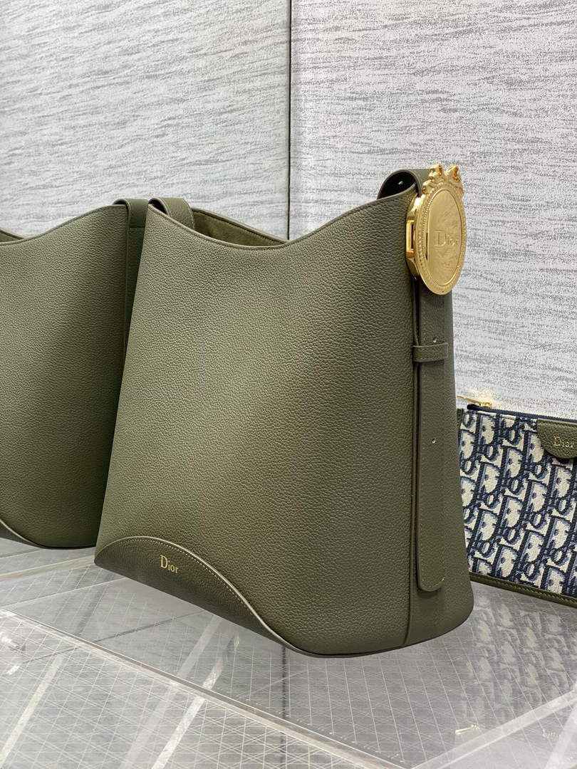 Medium Dior Médaillon Bucket Bag - Green Grained Calfskin M1532 - Default Title - View 7