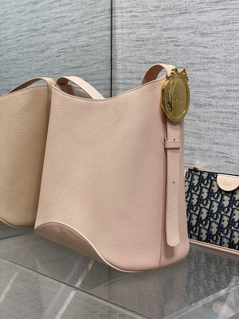 Medium Dior Médaillon Bucket Bag - Light Pink Grained Calfskin M1532 - Default Title - View 7