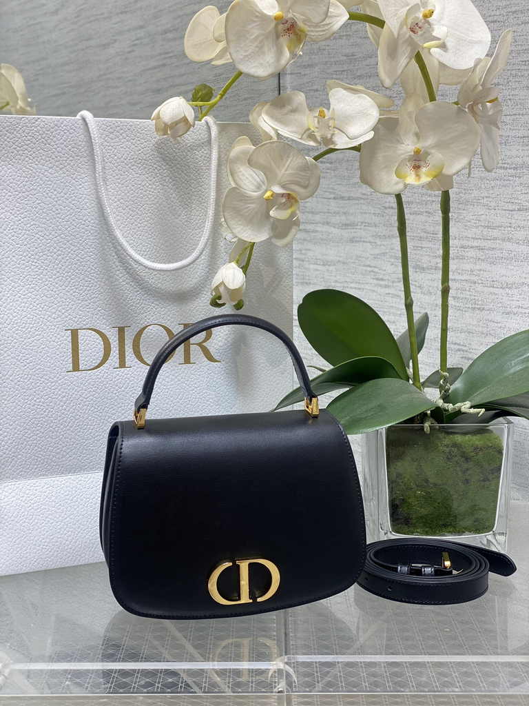 Dior Medium 30 Montaigne Avenue Top Handle Bag M9371 Black Ribbed Calfskin - Default Title - View 1