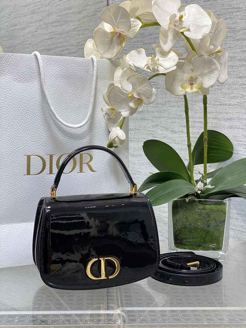 Dior Medium 30 Montaigne Avenue Top Handle Bag M9371 Black Patent Calfskin - Default Title - View 1