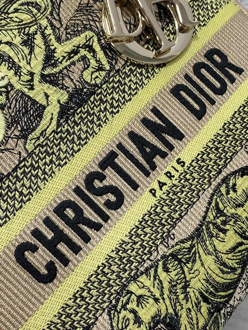 Dior Medium Dioriviera Lady D-Lite Bag M0565 Raffia with Lemon Yellow - Default Title - View 8