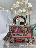 Dior Medium Dioriviera Lady D-Lite Bag M0565 Raffia with Candy Pink Toile - Default Title - View 1