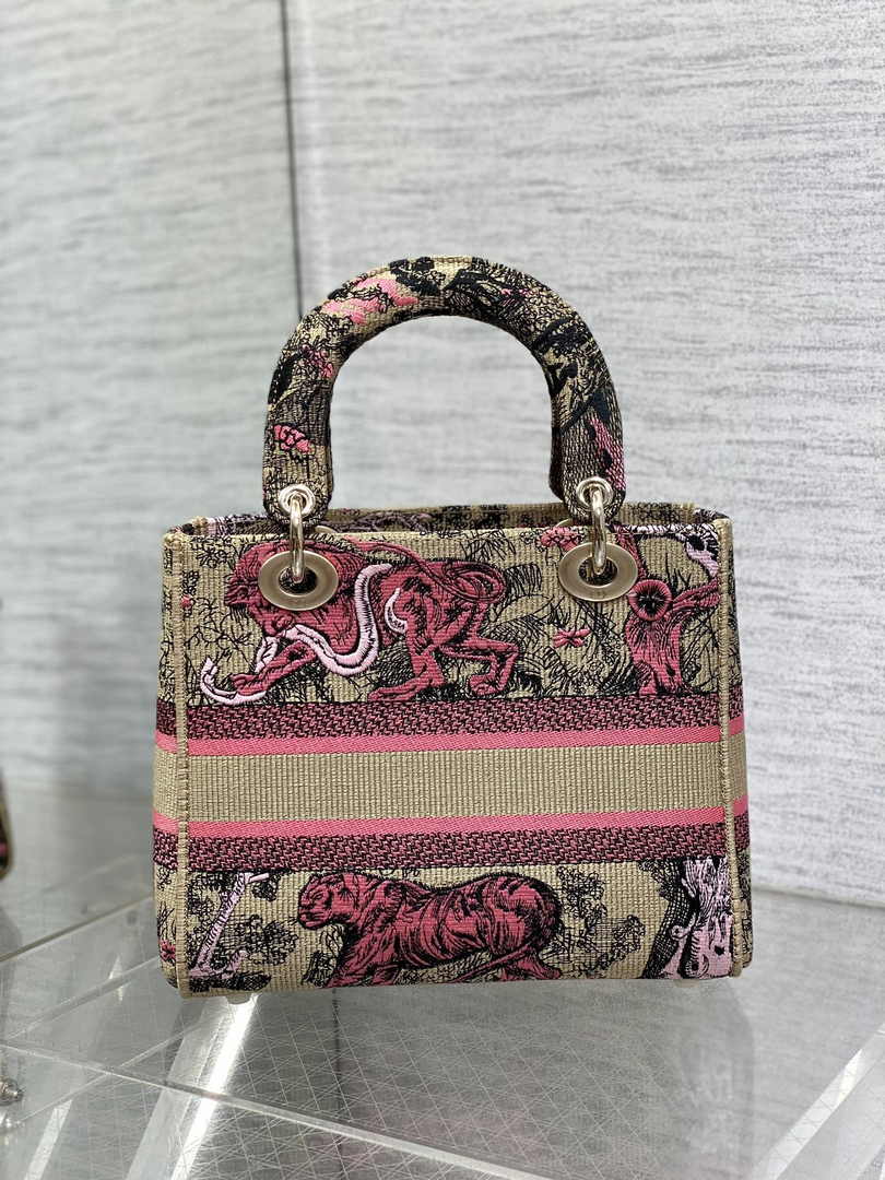 Dior Medium Dioriviera Lady D-Lite Bag M0565 Raffia with Candy Pink Toile - Default Title - View 3