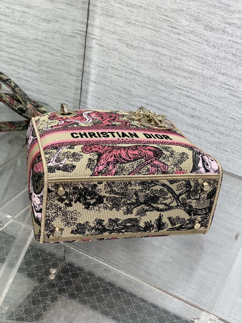 Dior Medium Dioriviera Lady D-Lite Bag M0565 Raffia with Candy Pink Toile - Default Title - View 5