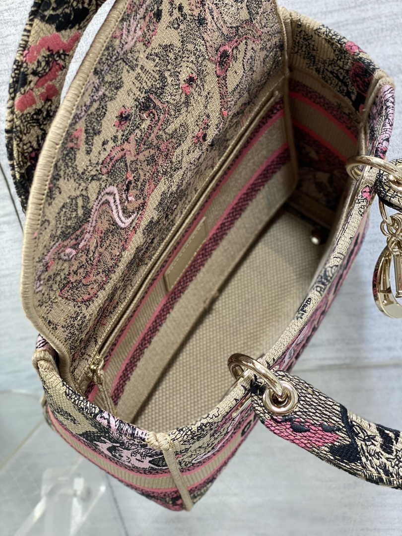 Dior Medium Dioriviera Lady D-Lite Bag M0565 Raffia with Candy Pink Toile - Default Title - View 6