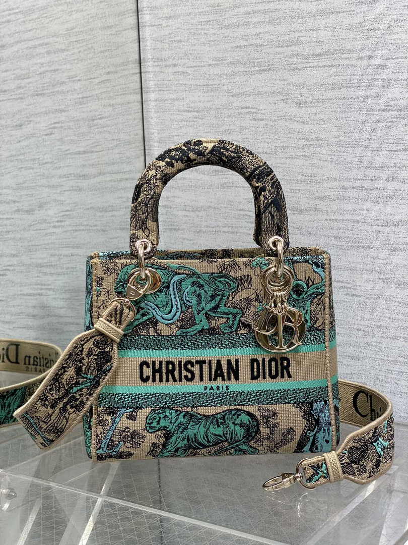 Dior Medium Dioriviera Lady D-Lite Bag M0565 Green de Jouy Sauvage Embroidery - Default Title - View 2