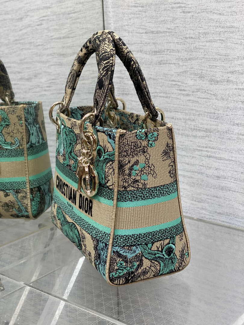 Dior Medium Dioriviera Lady D-Lite Bag M0565 Green de Jouy Sauvage Embroidery - Default Title - View 4