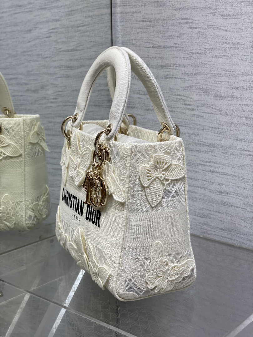 Dior Medium Lady D-Lite Bag M0565 White Embroidery - Default Title - View 4