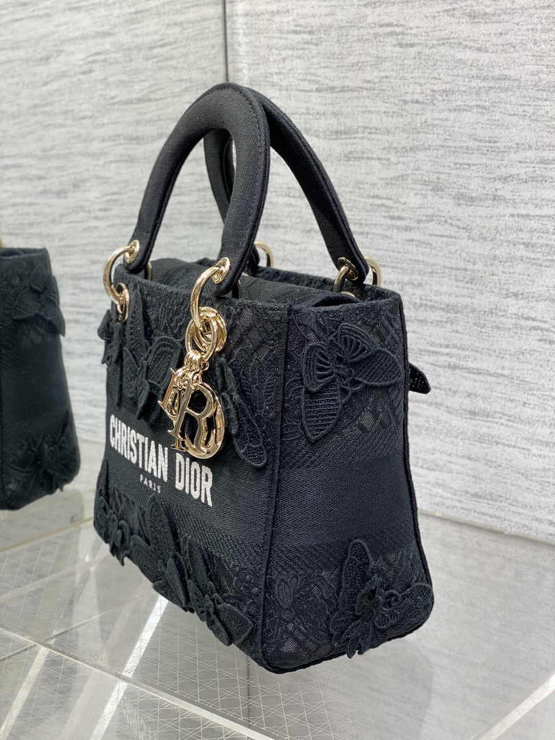 Dior Medium Lady D-Lite Bag M0565 Black Embroidery - Default Title - View 3