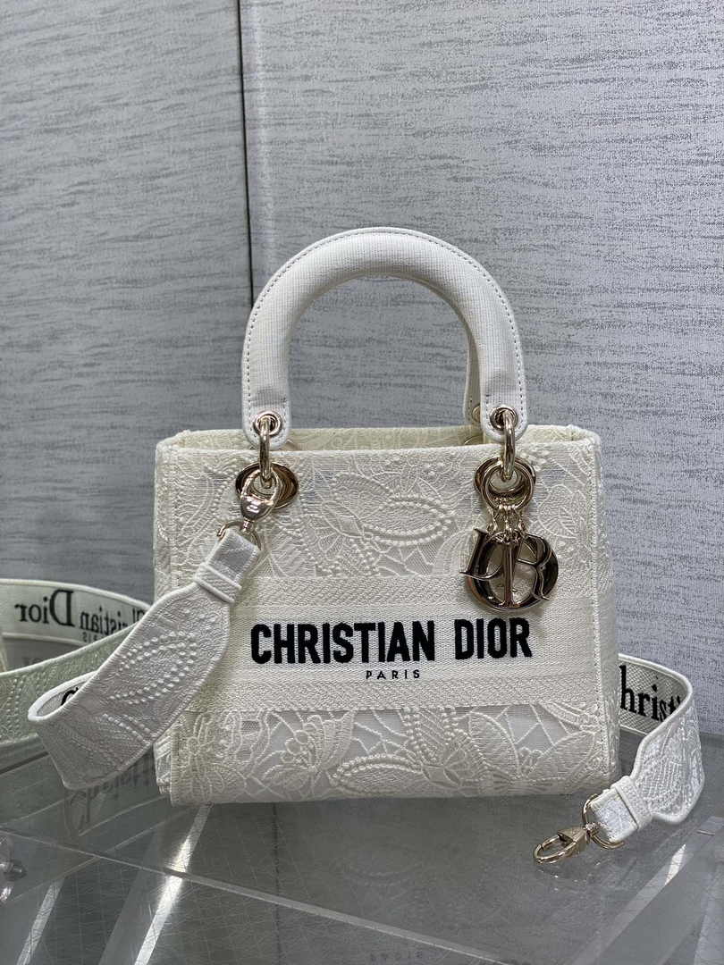 Dior Medium Lady D-Lite Bag M0565 White Butterfly Macramé Embroidery - Default Title - View 2