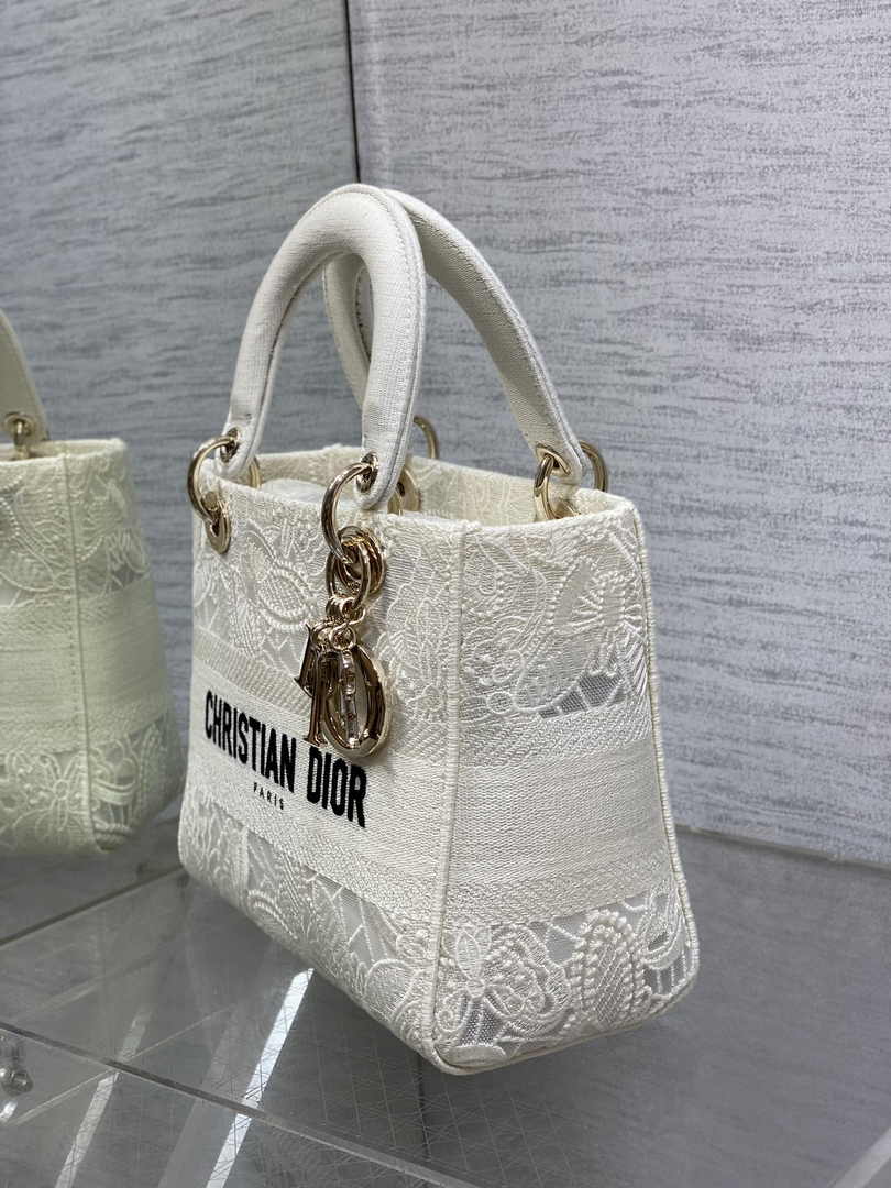 Dior Medium Lady D-Lite Bag M0565 White Butterfly Macramé Embroidery - Default Title - View 4