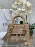 Dior Medium Lady D-Lite Bag M0565 Apricot Butterfly Macramé Embroidery - Default Title - View 1