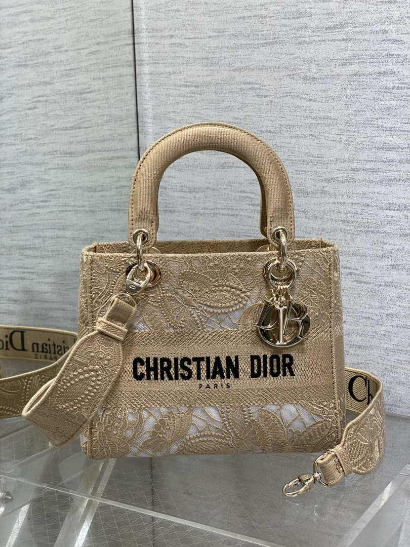 Dior Medium Lady D-Lite Bag M0565 Apricot Butterfly Macramé Embroidery - Default Title - View 2