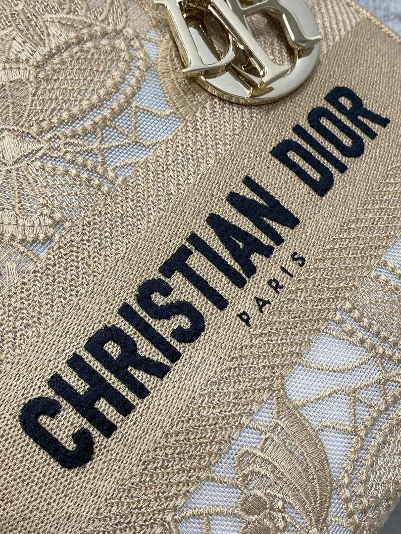 Dior Medium Lady D-Lite Bag M0565 Apricot Butterfly Macramé Embroidery - Default Title - View 9
