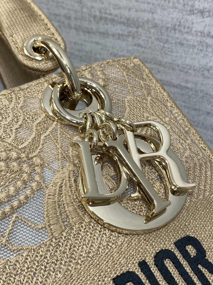 Dior Medium Lady D-Lite Bag M0565 Apricot Butterfly Macramé Embroidery - Default Title - View 8