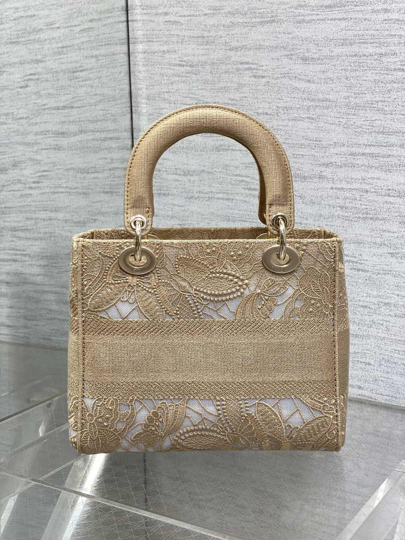 Dior Medium Lady D-Lite Bag M0565 Apricot Butterfly Macramé Embroidery - Default Title - View 3
